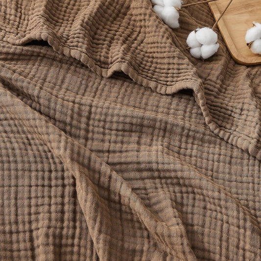 EMME Cotton Muslin Twin Blanket Breathable Gauze Blanket Soft Lightweight Blankets Adults Gifts for Women (Brown, 60"x80")